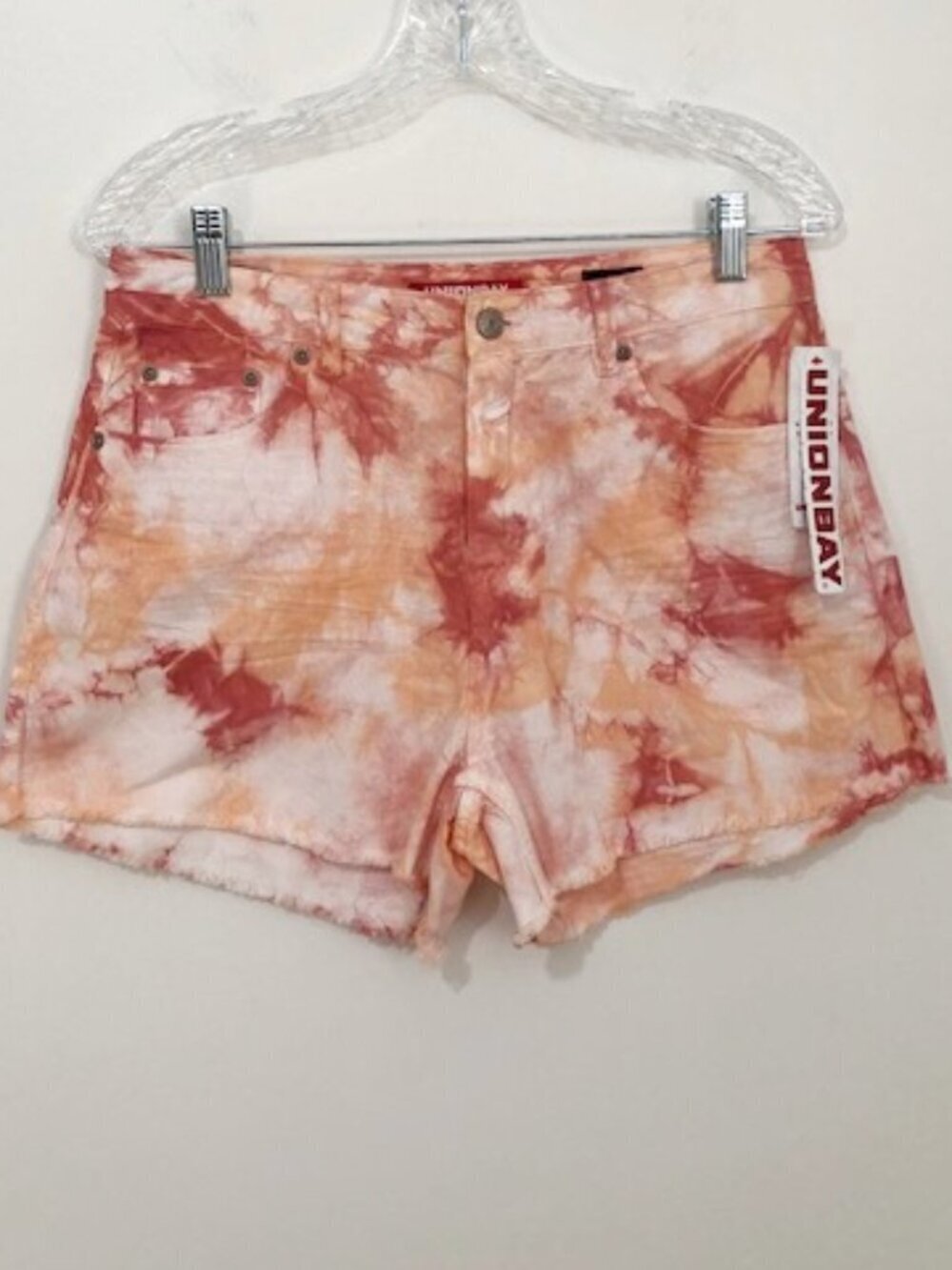 UNIONBAY High Rise Tie Dye Cut Off Denim Shorts